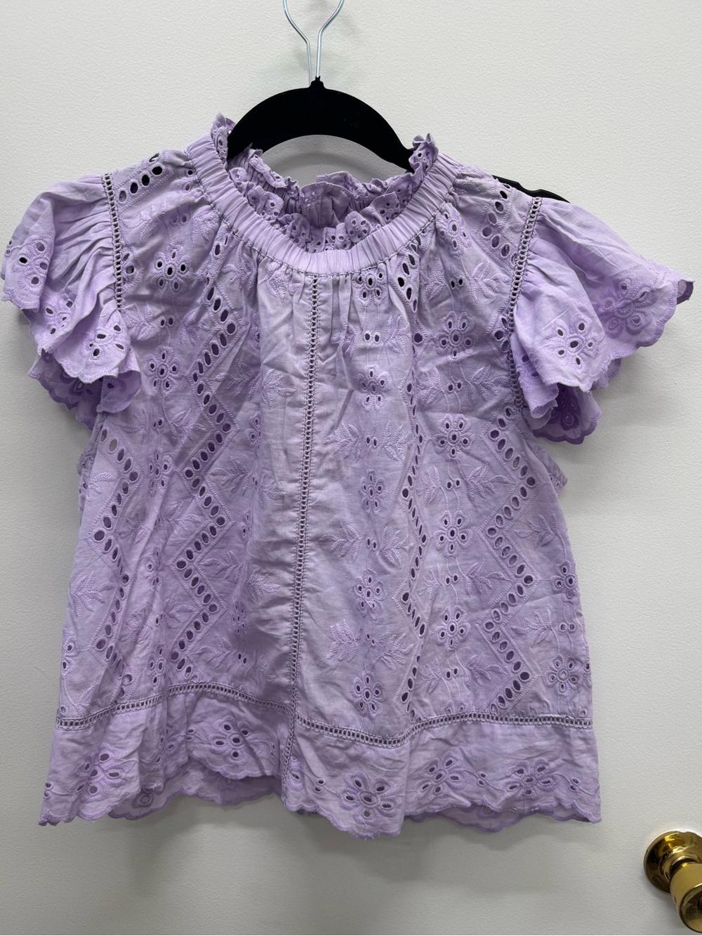 Lilac Purple Jennifer & Grace Eyelet Ruffle Neck Blouse